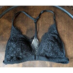 Victoria's Secret Lace Bralette Black Wireless Padded Front Closure Romantic XXS